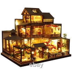 Miniature Doll House Kit Japanese Style Garden Wooden LED Dollhouse House Model