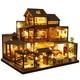 Miniature Doll House Kit Japanese Style Garden Wooden LED Dollhouse House Model