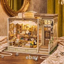 Miniature Dollhouse Kit Jewelry Shop DIY 3D Wooden Puzzle with LED Light fifijoy