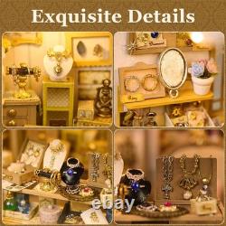 Miniature Dollhouse Kit Jewelry Shop DIY 3D Wooden Puzzle with LED Light fifijoy