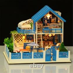 Miniature Dollhouse Romantic Seaside DIY Model withDust Cover 3D Wooden Music Toy