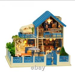 Miniature Dollhouse Romantic Seaside DIY Model withDust Cover 3D Wooden Music Toy