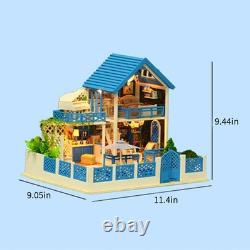 Miniature Dollhouse Romantic Seaside DIY Model withDust Cover 3D Wooden Music Toy
