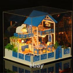 Miniature Dollhouse Romantic Seaside DIY Model withDust Cover 3D Wooden Music Toy