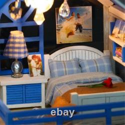 Miniature Dollhouse Romantic Seaside DIY Model withDust Cover 3D Wooden Music Toy