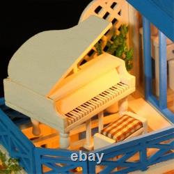 Miniature Dollhouse Romantic Seaside DIY Model withDust Cover 3D Wooden Music Toy