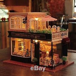 Miniature House Doll Furniture Room Cafe Accessories Kits Cover Light DIY Toys