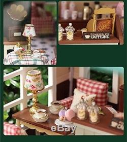 Miniature House Doll Furniture Room Cafe Accessories Kits Cover Light DIY Toys