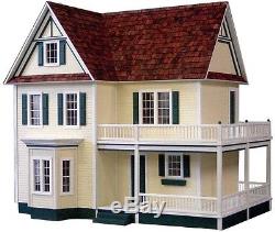 Miniature House Farmhouse Dollhouse Kit Wood Stainable Paintable Nostalgic Gift