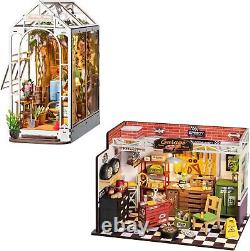 Miniature House Kit DIY Mini Dollhouse Garage Workshop Book Nook Kit with LED