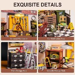 Miniature House Kit DIY Mini Dollhouse Garage Workshop Book Nook Kit with LED