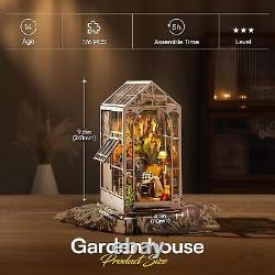 Miniature House Kit DIY Mini Dollhouse Garage Workshop Book Nook Kit with LED