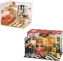 Miniature House Kit DIY Mini Dollhouse Garage Workshop Cozy Living