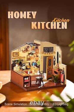 Miniature House Kit, Dollhouse Crafts for Adults Birthday, Teens Homey Kitchen