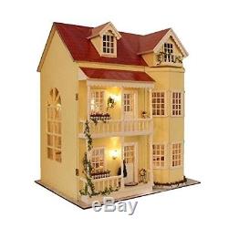 Miniature Kit WithLED Large Village All Furniture DIY Wooden Dollhouse