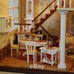 Miniature Kit WithLED Large Village All Furniture DIY Wooden Dollhouse