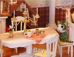 Miniature Kit WithLED Large Village All Furniture DIY Wooden Dollhouse