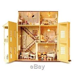 Miniature Kit WithLED Large Village All Furniture DIY Wooden Dollhouse