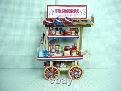 Miniature Peddler's Push Cart 4th of July Fireworks Display Handcrafted 1/12