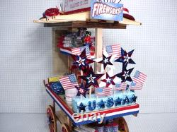 Miniature Peddler's Push Cart 4th of July Fireworks Display Handcrafted 1/12