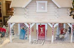 Miniature Santa's Workshop 1/12 dollhouse withelves, fireplace, antique sled, toys