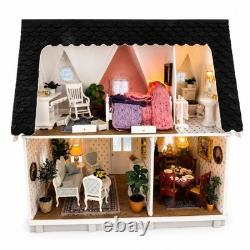 Miniature Victorian Dollhouse with Working Lights Furnished Handmade Display House