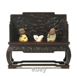 Miniature black catalpa wood double dragon throne furniture model ornaments new