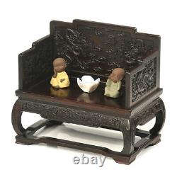 Miniature black catalpa wood double dragon throne furniture model ornaments new