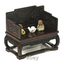 Miniature black catalpa wood double dragon throne furniture model ornaments new