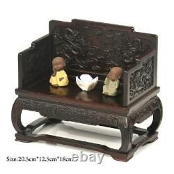 Miniature black catalpa wood double dragon throne furniture model ornaments new