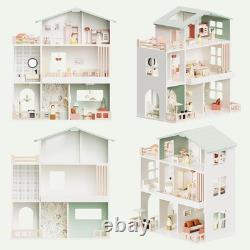 Modern Wooden Doll House for Kids Girls Toddler Dollhouse with 8 Rooms Playset