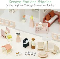 Modern Wooden Doll House for Kids Girls Toddler Dollhouse with 8 Rooms Playset