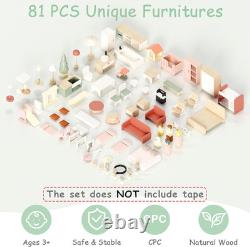 Modern Wooden Doll House for Kids Girls Toddler Dollhouse with 8 Rooms Playset