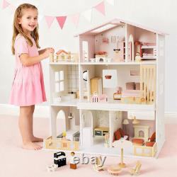 Modern Wooden Dollhouse for Kids Girls 8 Rooms Doll House Playset, DIY Pretend