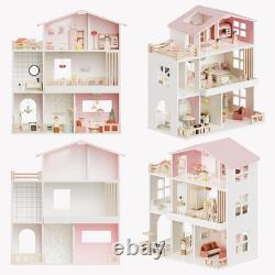 Modern Wooden Dollhouse for Kids Girls 8 Rooms Doll House Playset, DIY Pretend