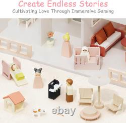 Modern Wooden Dollhouse for Kids Girls 8 Rooms Doll House Playset, DIY Pretend