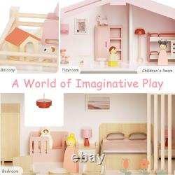 Modern Wooden Dollhouse for Kids Girls 8 Rooms Doll House Playset, DIY Pretend