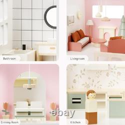 Modern Wooden Dollhouse for Kids Girls 8 Rooms Doll House Playset, DIY Pretend