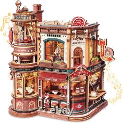 Moving Dream Coffee Factory DIY Miniature House Kit 3D Wooden Puzzles for