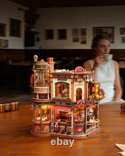Moving Dream Coffee Factory DIY Miniature House Kit 3D Wooden Puzzles for
