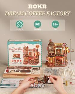 Moving Dream Coffee Factory DIY Miniature House Kit 3D Wooden Puzzles for