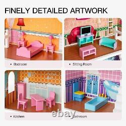 NEW Girls Dream Wooden Pretend Play Doll House Dollhouse Mansion 7x withFurniture