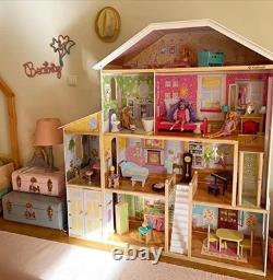 NEW! KidKraft Majestic Mansion Wooden Dollhouse with 34 Pcs, Elevator, Garage, 3+
