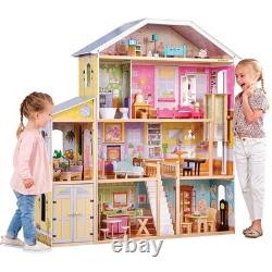 NEW! KidKraft Majestic Mansion Wooden Dollhouse with 34 Pcs, Elevator, Garage, 3+