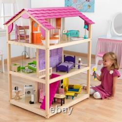 NEW-KidKraft So Chic Wooden Dollhouse with Wheels and 46 Accessories