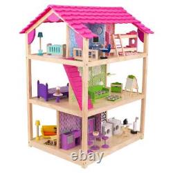 NEW-KidKraft So Chic Wooden Dollhouse with Wheels and 46 Accessories
