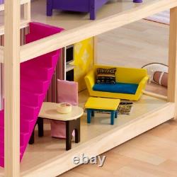 NEW-KidKraft So Chic Wooden Dollhouse with Wheels and 46 Accessories