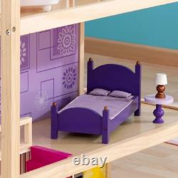 NEW-KidKraft So Chic Wooden Dollhouse with Wheels and 46 Accessories