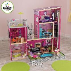 New KidKraft Modern Uptown Wood Barbie Dollhouse 35 Pieces Furniture Playset