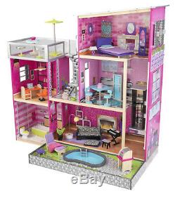 New KidKraft Modern Uptown Wood Barbie Dollhouse 35 Pieces Furniture Playset